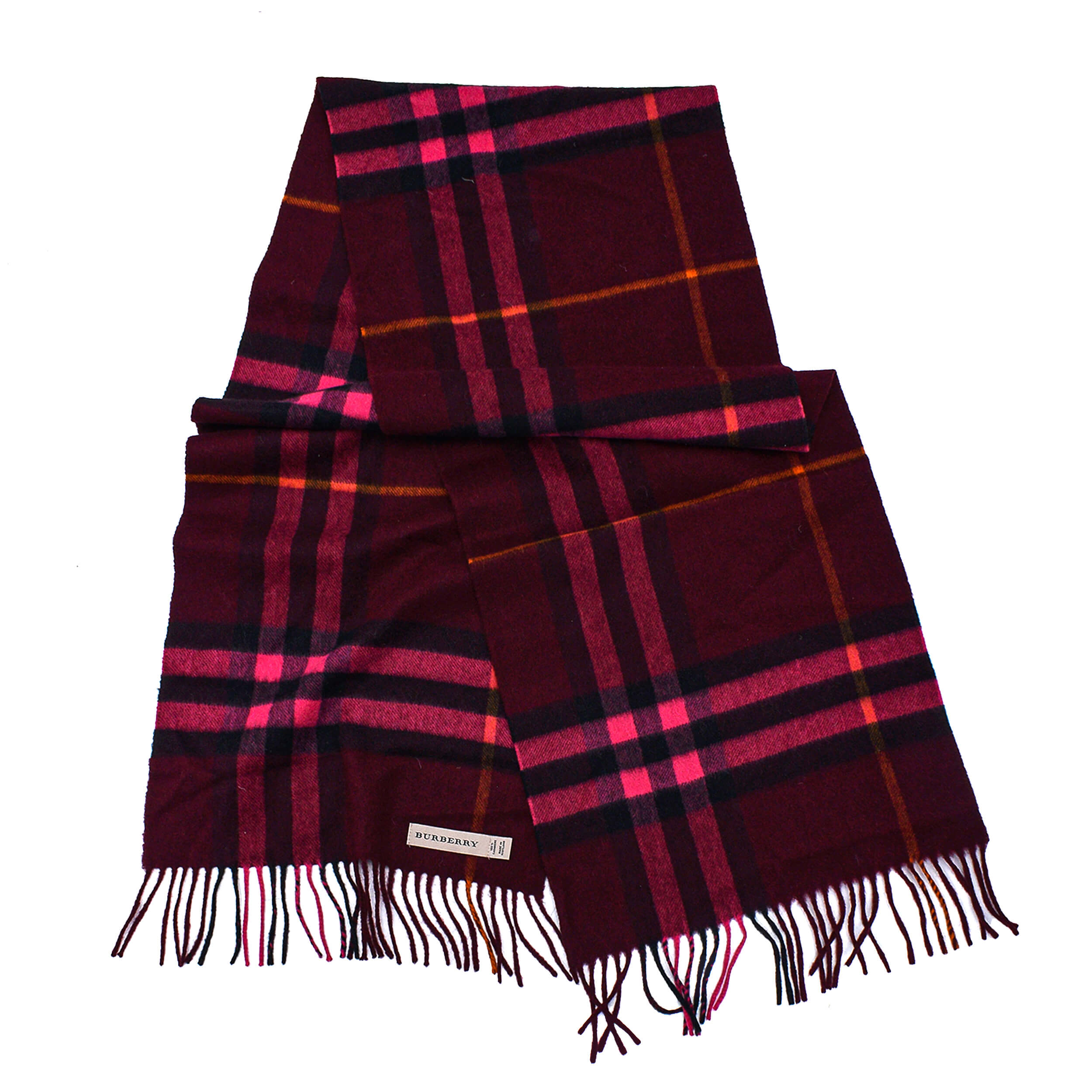 Burberry - Fringed Burgundy Checked Cashmere Scarf